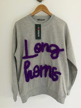 Vango Longhorns Chenille Sweatshirt Grey Purple Collegiate NWT L